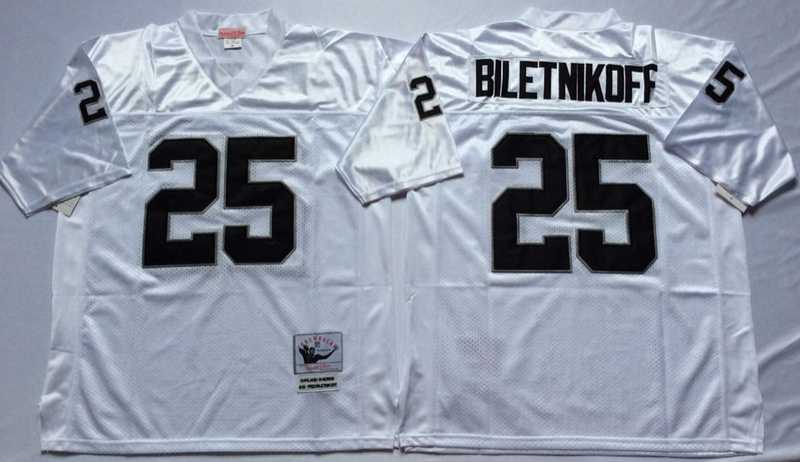 Raiders 25 Fred Biletnikoff White M&N Throwback Jersey